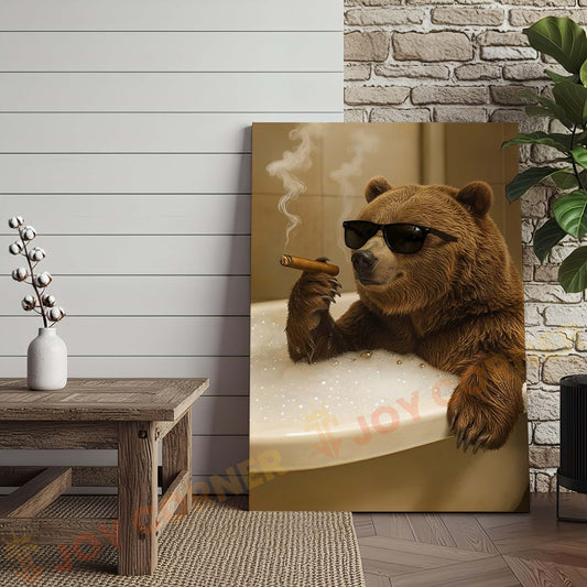 Joycorners Bear Relaxing in Bathtub with Sunglasses Wrapped Canvas