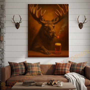 Joycorners Moose with Beer Glass and Smoke Effect Wrapped Canvas