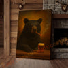 Joycorners Black Bear with Beer Glass and Smoke Effect Wrapped Canvas