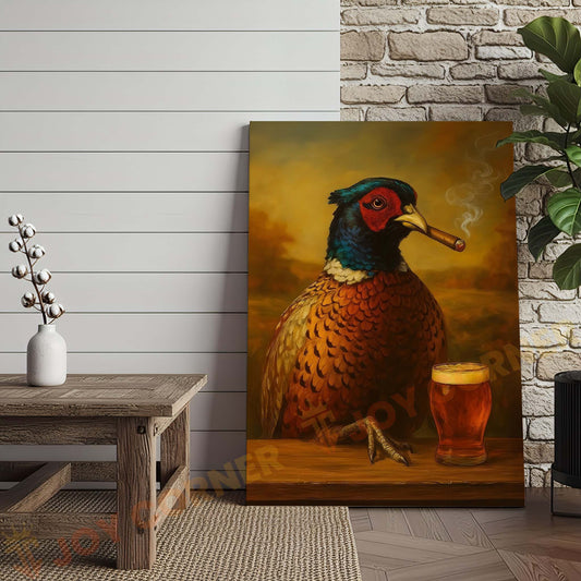 Joycorners Pheasant with Beer Glass and Smoke Wrapped Canvas