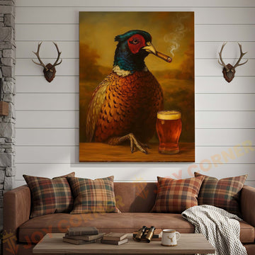 Joycorners Pheasant with Beer Glass and Smoke Wrapped Canvas