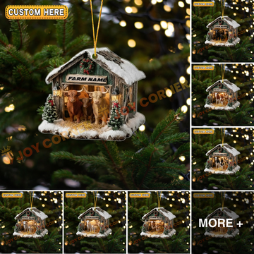 Joycorners Cattle House Christmas Cow Family Ornament, Acrylic Ornament (8 Breed Options)