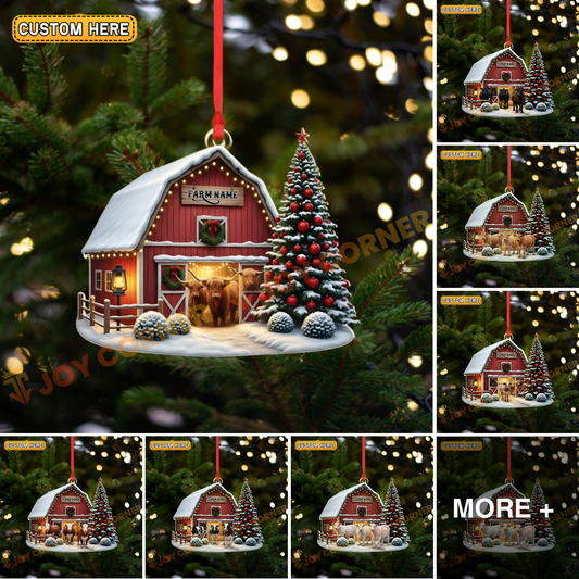 Joycorners Cattle Red Christmas House  Cow Family Ornament, Acrylic Ornament (8 Breed Options)
