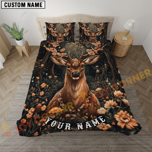 Joycorners Woodland Deer Floral Bedding Set 3D Print Custom Name