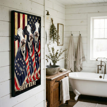 Joycorners Patriotic Holstein Cow Trio Wrapped in American Flag 1776–2026 Personalized Name 3D Canvas Poster