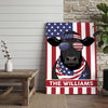 Joycorners Patriotic Black Angus Cow Wearing USA Flag Bandana and Sunglasses Patriotic Style Personalized Name 3D Canvas Poster