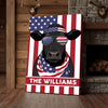 Joycorners Patriotic Black Angus Cow Wearing USA Flag Bandana and Sunglasses Patriotic Style Personalized Name 3D Canvas Poster