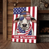 Joycorners Patriotic Brahman Cow Wearing USA Flag Bandana and Sunglasses Patriotic Style Personalized Name 3D Canvas Poster