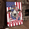 Joycorners Patriotic Brahman Cow Wearing USA Flag Bandana and Sunglasses Patriotic Style Personalized Name 3D Canvas Poster