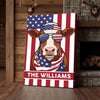Joycorners Patriotic Hereford Cow Wearing USA Flag Bandana and Sunglasses Patriotic Style Personalized Name 3D Canvas Poster