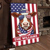 Joycorners Patriotic Hereford Cow Wearing USA Flag Bandana and Sunglasses Patriotic Style Personalized Name 3D Canvas Poster