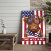 Joycorners Patriotic Highland Cow Wearing USA Flag Bandana and Sunglasses Patriotic Style Personalized Name 3D Canvas Poster