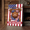 Joycorners Patriotic Highland Cow Wearing USA Flag Bandana and Sunglasses Patriotic Style Personalized Name 3D Canvas Poster
