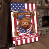 Joycorners Patriotic Highland Cow Wearing USA Flag Bandana and Sunglasses Patriotic Style Personalized Name 3D Canvas Poster