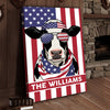 Joycorners Patriotic Holstein Cow Wearing USA Flag Bandana and Sunglasses Patriotic Style Personalized Name 3D Canvas Poster