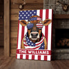 Joycorners Patriotic Jersey Cow Wearing USA Flag Bandana and Sunglasses Patriotic Style Personalized Name 3D Canvas Poster