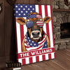 Joycorners Patriotic Jersey Cow Wearing USA Flag Bandana and Sunglasses Patriotic Style Personalized Name 3D Canvas Poster