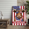Joycorners Patriotic Texas Longhorn Cow Wearing USA Flag Bandana and Sunglasses Patriotic Style Personalized Name 3D Canvas Poster