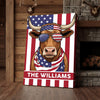 Joycorners Patriotic Texas Longhorn Cow Wearing USA Flag Bandana and Sunglasses Patriotic Style Personalized Name 3D Canvas Poster