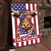 Joycorners Patriotic Texas Longhorn Cow Wearing USA Flag Bandana and Sunglasses Patriotic Style Personalized Name 3D Canvas Poster