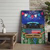 Joycorners Patriotic Black Angus Cow on Farm Truck with American Flag Fireworks Rustic Country Style Personalized Name 3D Canvas Poster