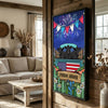 Joycorners Patriotic Black Angus Cow on Farm Truck with American Flag Fireworks Rustic Country Style Personalized Name 3D Canvas Poster