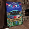 Joycorners Patriotic Black Angus Cow on Farm Truck with American Flag Fireworks Rustic Country Style Personalized Name 3D Canvas Poster