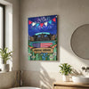 Joycorners Patriotic Black Angus Cow on Farm Truck with American Flag Fireworks Rustic Country Style Personalized Name 3D Canvas Poster