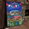 Joycorners Patriotic Brahman Cow on Farm Truck with American Flag Fireworks Rustic Country Style Personalized Name 3D Canvas Poster