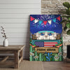 Joycorners Patriotic Charolais Cow on Farm Truck with American Flag Fireworks Rustic Country Style Personalized Name 3D Canvas Poster