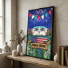 Joycorners Patriotic Charolais Cow on Farm Truck with American Flag Fireworks Rustic Country Style Personalized Name 3D Canvas Poster