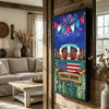 Joycorners Patriotic Hereford Cow on Farm Truck with American Flag Fireworks Rustic Country Style Personalized Name 3D Canvas Poster