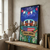 Joycorners Patriotic Hereford Cow on Farm Truck with American Flag Fireworks Rustic Country Style Personalized Name 3D Canvas Poster