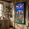 Joycorners Patriotic Hereford Cow on Farm Truck with American Flag Fireworks Rustic Country Style Personalized Name 3D Canvas Poster