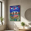 Joycorners Patriotic Hereford Cow on Farm Truck with American Flag Fireworks Rustic Country Style Personalized Name 3D Canvas Poster