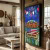 Joycorners Patriotic Highland Cow on Farm Truck with American Flag Fireworks Rustic Country Style Personalized Name 3D Canvas Poster