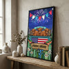 Joycorners Patriotic Highland Cow on Farm Truck with American Flag Fireworks Rustic Country Style Personalized Name 3D Canvas Poster