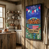 Joycorners Patriotic Highland Cow on Farm Truck with American Flag Fireworks Rustic Country Style Personalized Name 3D Canvas Poster