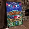Joycorners Patriotic Highland Cow on Farm Truck with American Flag Fireworks Rustic Country Style Personalized Name 3D Canvas Poster