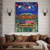 Joycorners Patriotic Highland Cow on Farm Truck with American Flag Fireworks Rustic Country Style Personalized Name 3D Canvas Poster