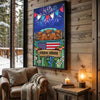 Joycorners Patriotic Highland Cow on Farm Truck with American Flag Fireworks Rustic Country Style Personalized Name 3D Canvas Poster