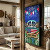 Joycorners Patriotic Holstein Cow on Farm Truck with American Flag Fireworks Rustic Country Style Personalized Name 3D Canvas Poster