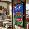 Joycorners Patriotic Jersey Cow on Farm Truck with American Flag Fireworks Rustic Country Style Personalized Name 3D Canvas Poster