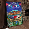Joycorners Patriotic Jersey Cow on Farm Truck with American Flag Fireworks Rustic Country Style Personalized Name 3D Canvas Poster