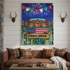 Joycorners Patriotic Jersey Cow on Farm Truck with American Flag Fireworks Rustic Country Style Personalized Name 3D Canvas Poster