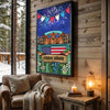 Joycorners Patriotic Jersey Cow on Farm Truck with American Flag Fireworks Rustic Country Style Personalized Name 3D Canvas Poster