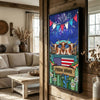 Joycorners Patriotic Texas Longhorn Cow on Farm Truck with American Flag Fireworks Rustic Country Style Personalized Name 3D Canvas Poster