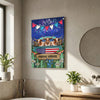 Joycorners Patriotic Texas Longhorn Cow on Farm Truck with American Flag Fireworks Rustic Country Style Personalized Name 3D Canvas Poster