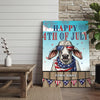 Joycorners Patriotic Brahman Cow with USA Scarf Fireworks Patriotic Personalized Name 3D Canvas Poster