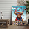 Joycorners Patriotic Highland Cow with USA Scarf Fireworks Patriotic Personalized Name 3D Canvas Poster